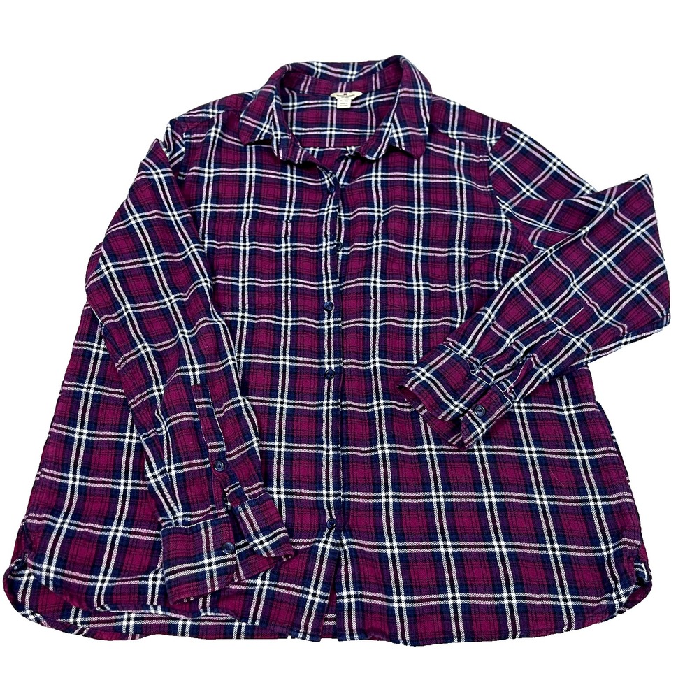 Woolrich Shirt Flannel Women's Size Large Red Plaid Button Up Long Sleeve Outdoo